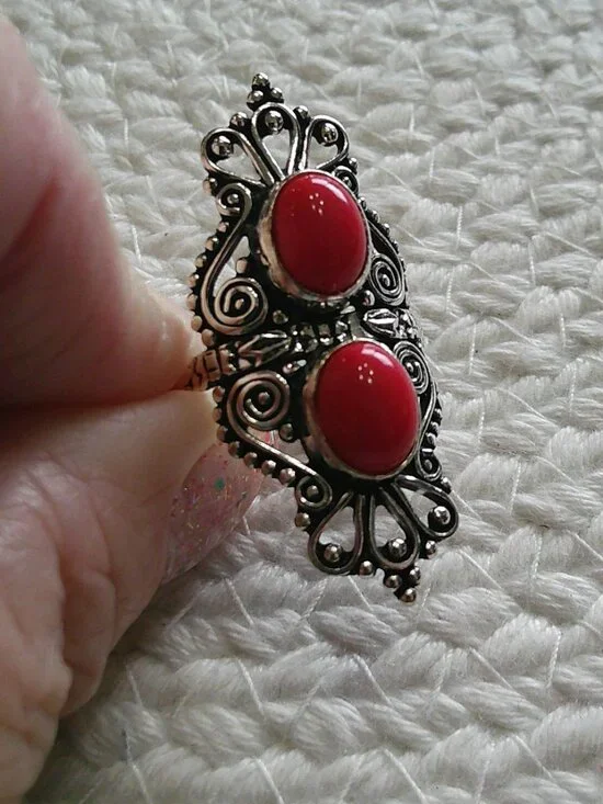 Gorgeous RED CORAL Handmade Sterling 925 Ring Size 9.5 #542E - Picture 3 of 3